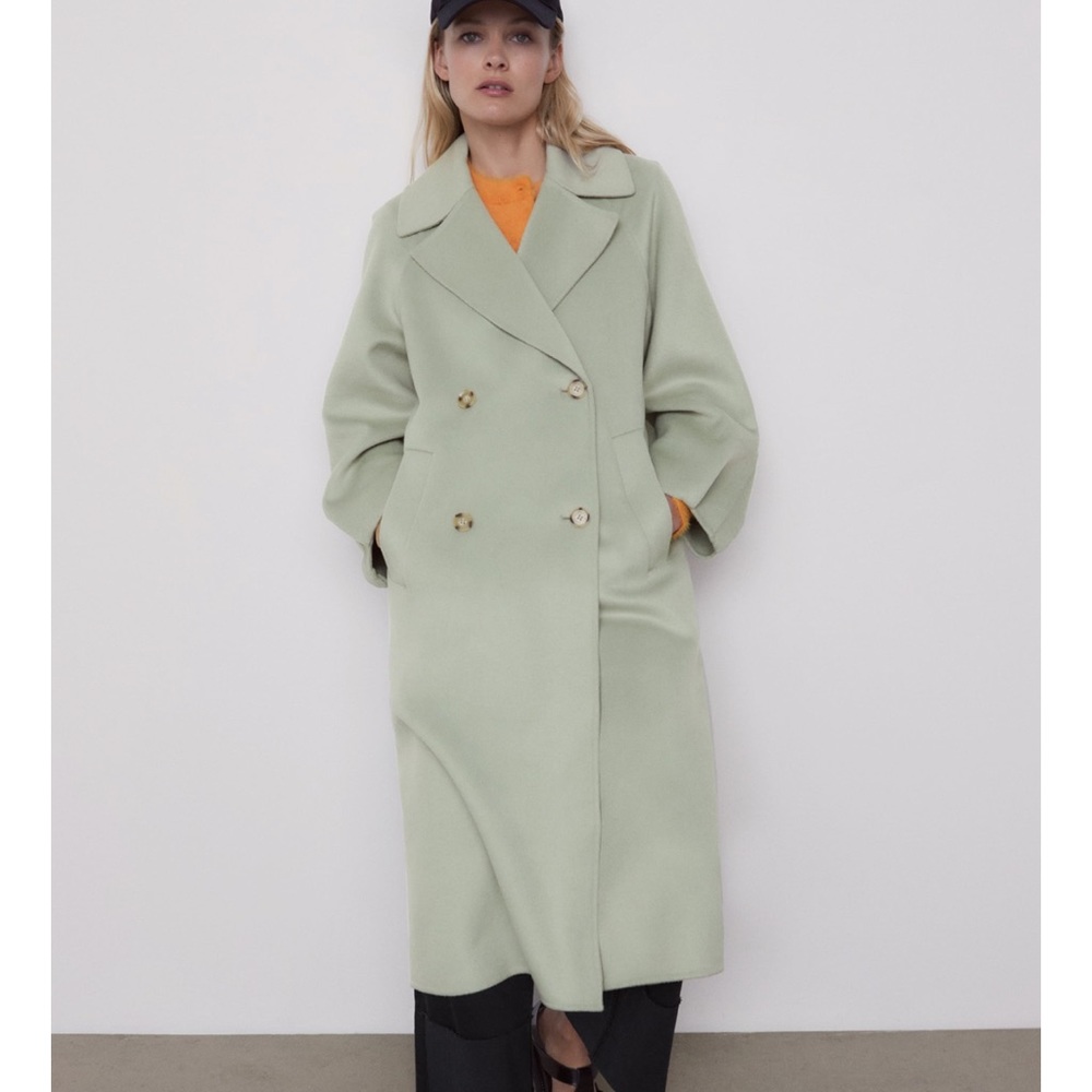 NWT ZARA Wool Blend Oversized Coat Green L - Picture 4 of 9
